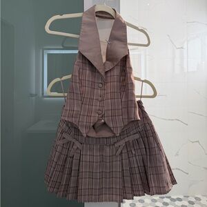 Plaid Halter Mini Skirt Set
